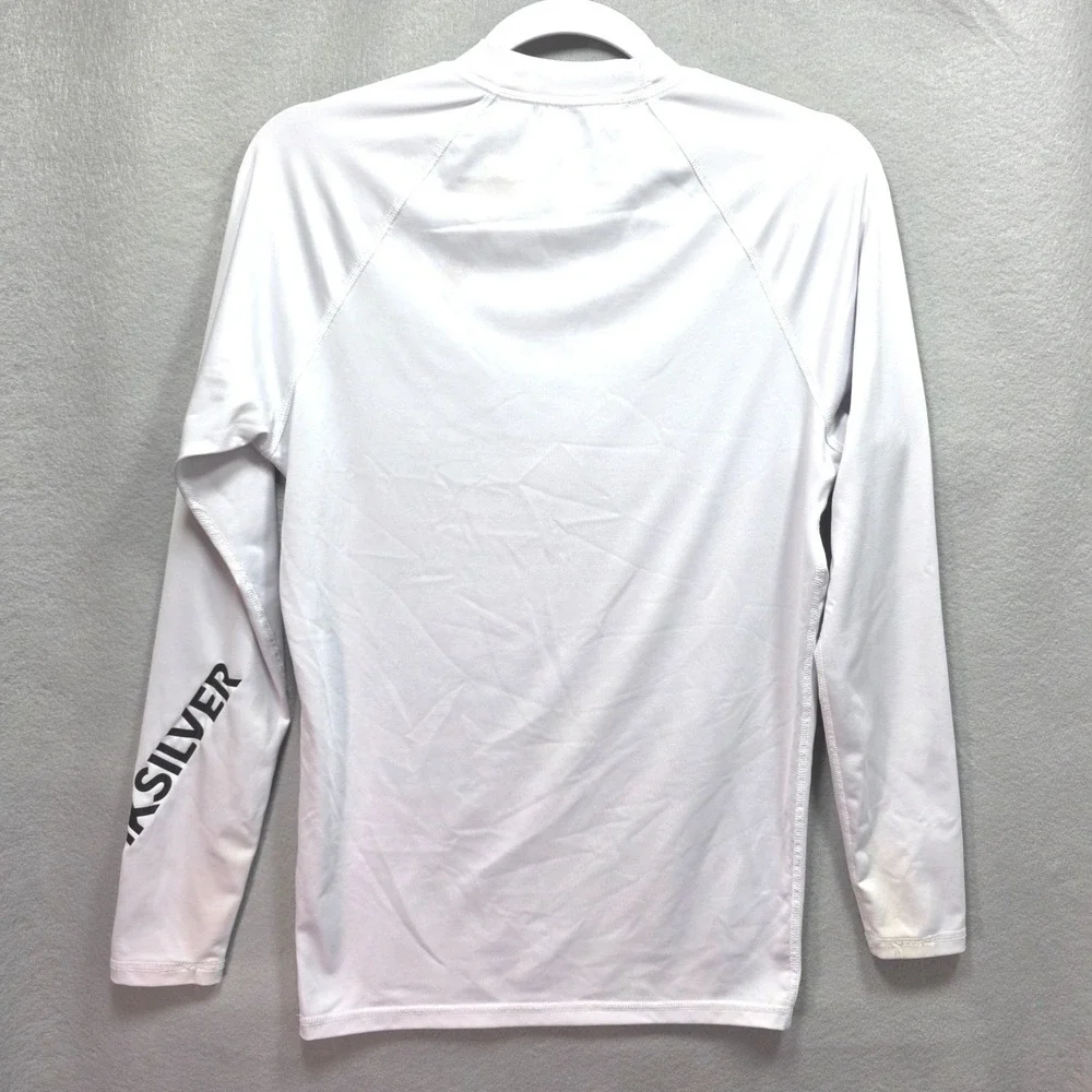 Quiksilver Rash Guard Swim Shirt White Long Sleeve Logo Youth Sz M Retro Coastal